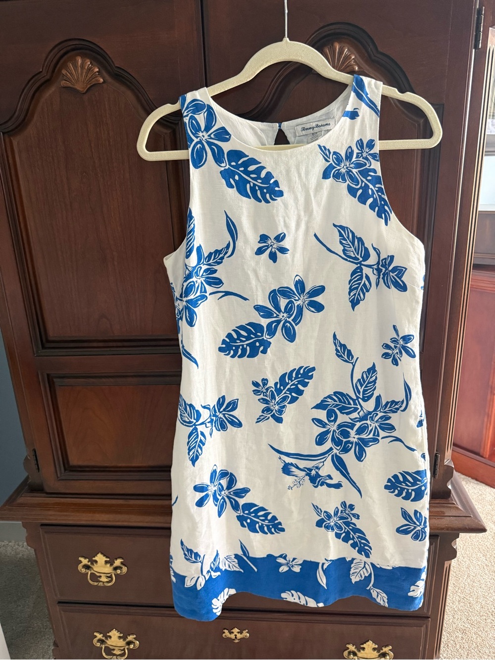 Tommy Bahama White Sleeveless Dress with Blue Floral Print